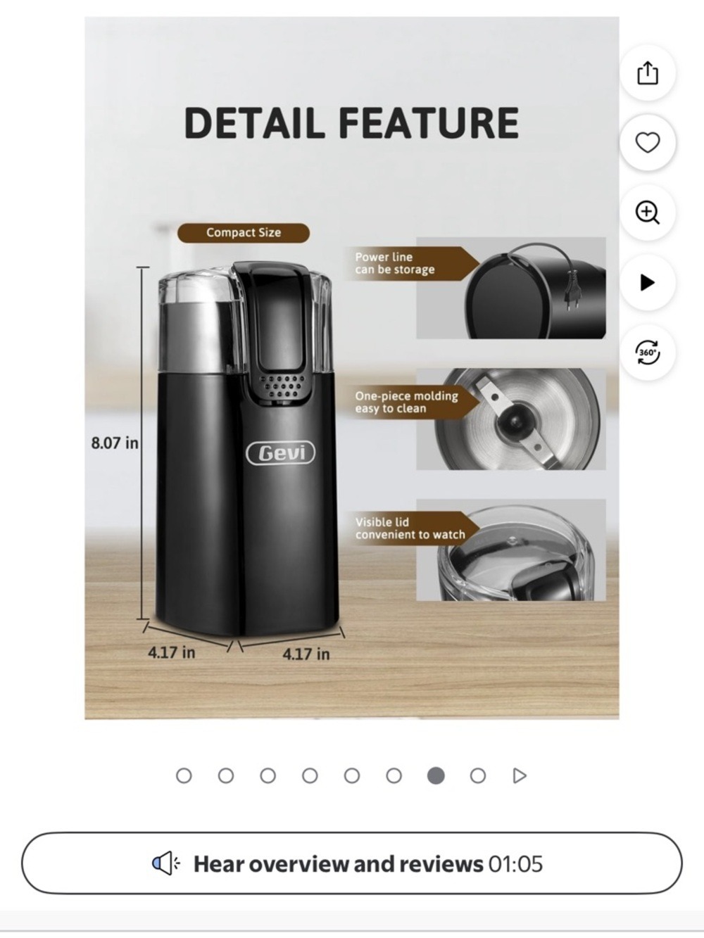 Gevi Electric Coffee Grinder Black Stainless Steel Blade Grinder 12 Cup - Picture 7 of 9